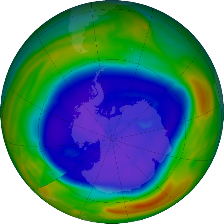 Antarctic ozone map for 15 September 2023